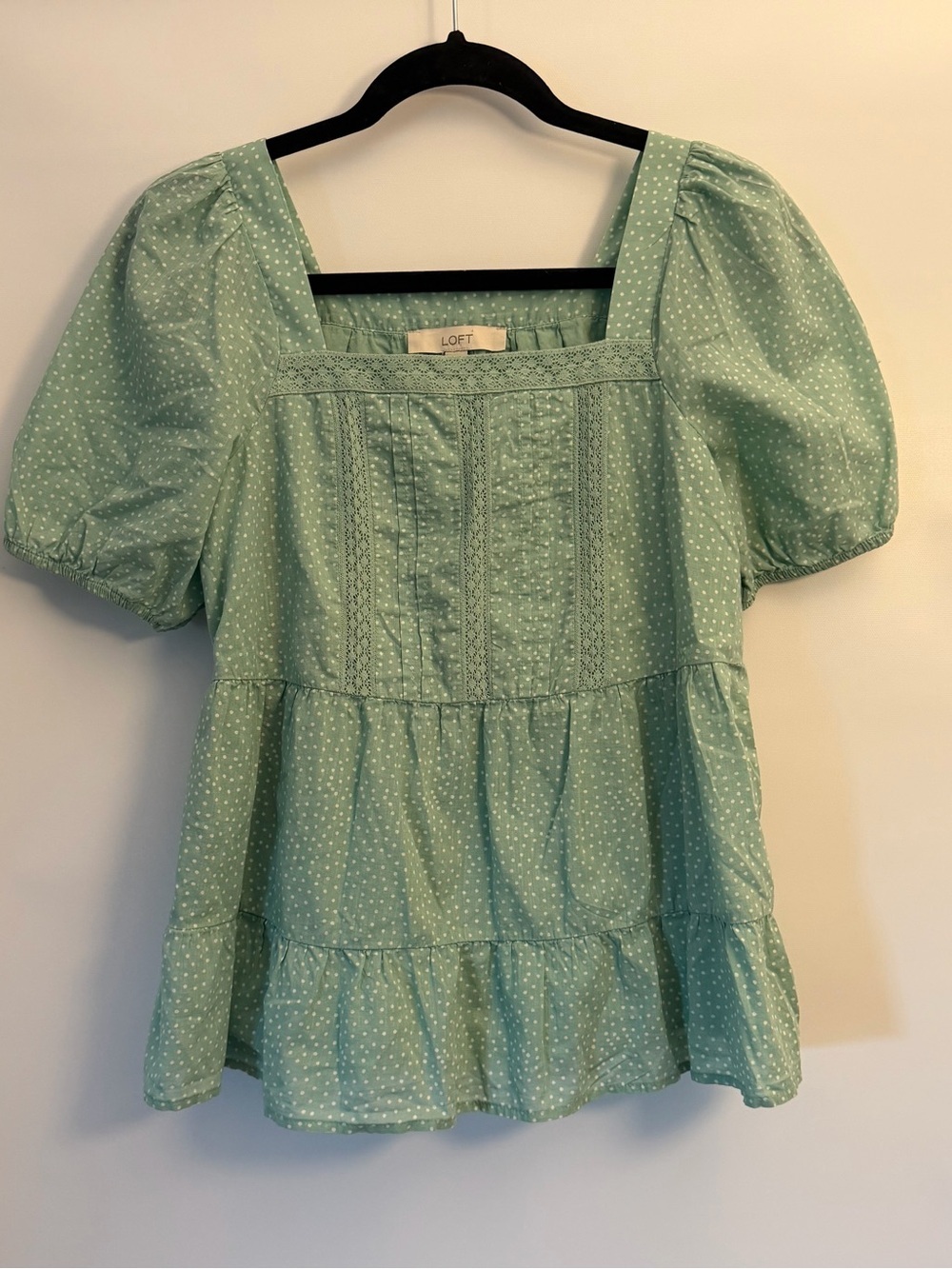 LOFT Mint Green Polka Dot Square-Neck Puff Sleeve Tunic - Picture 2 of 6
